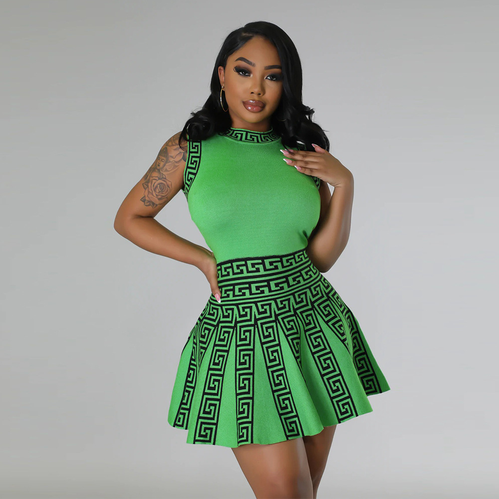 Women's Clothing Fashion crew neck sleeveless pleated dress woman_mkmklike.com