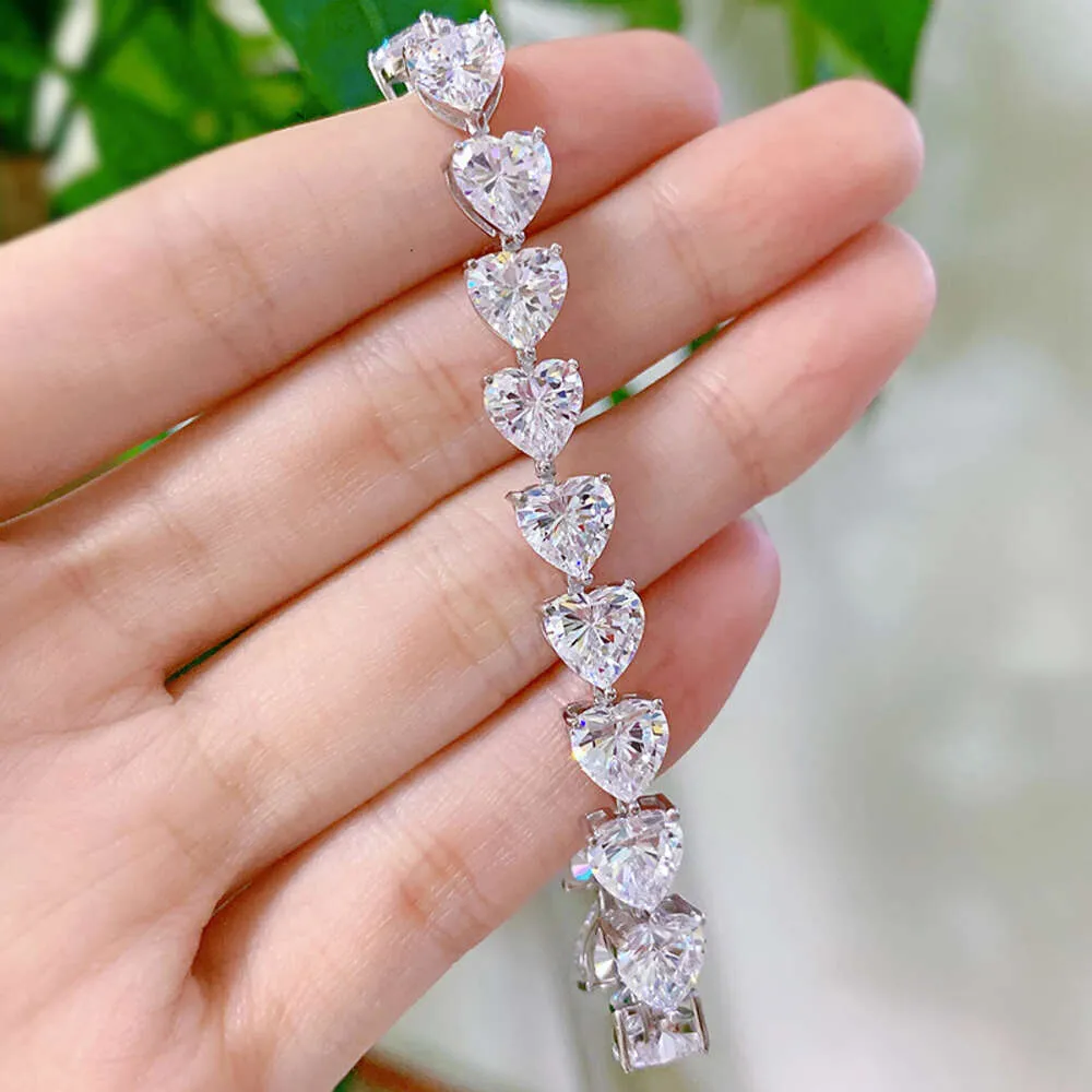 Smykker S Sterling Sier Full Diamond Heart Armbånd Mote Ins Stil_voghion.com