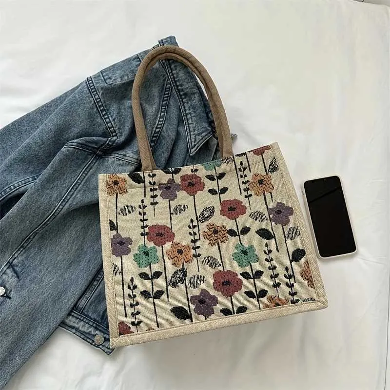 Designer Tote Handbag Large Capacity Jacquard Canvas Shopper Bag_voghion.com