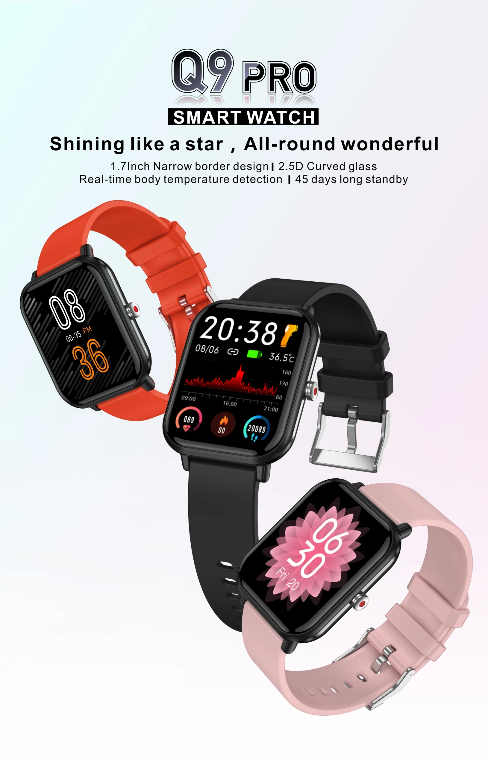SmartWatch, Fitness Tracker with 24 Sports Modes, Monitor Step Calorie Counter, 1.7" Touch screen Smartwatch Fitness Watch for Android iPhone_voghion.com