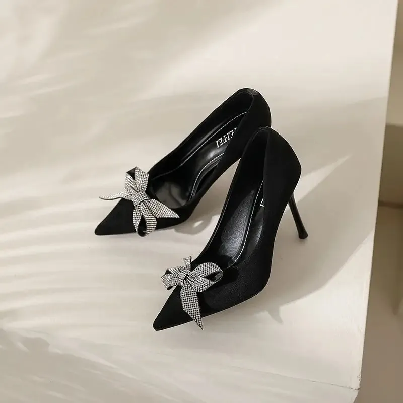 Footwear Ladies Stilito High Summer Heels Shoes For Women Office Black Pointed Toe Pumps With Bow On Heeled Trend_voghion.com