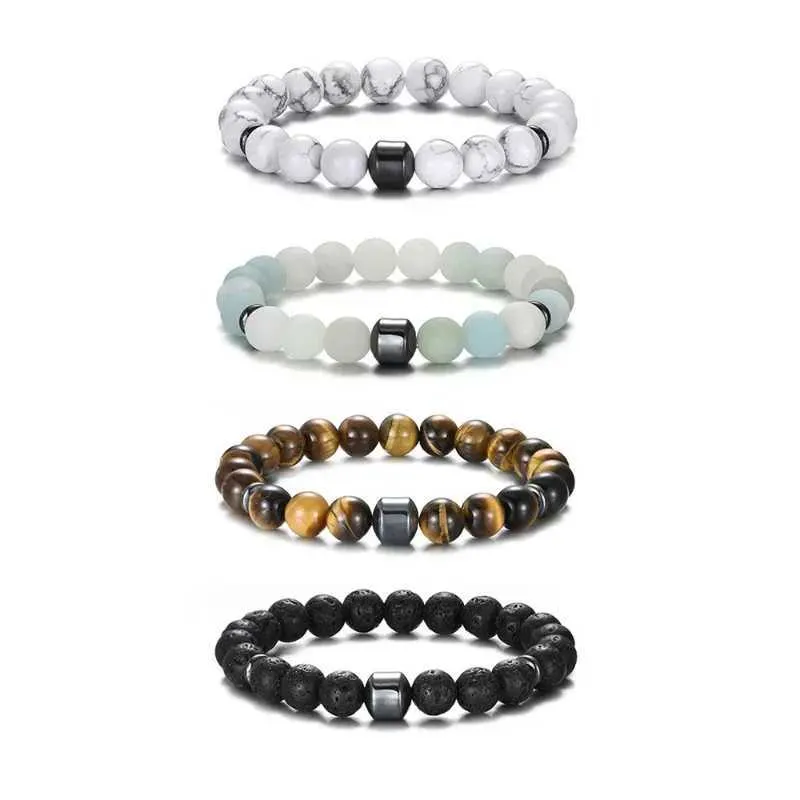 Beaded Bracelet 8mm Natural Stone Lava Tiger Eye Black Onyx Matte Healing Beads Bangle Stretch Charm Yoga For Women Men_voghion.com