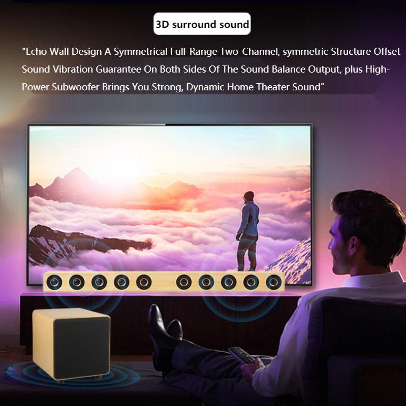 High Power Bluetooth Speakers Wooden Soundbar for TV Home Theater System Stereo Boombox with Subwoofer Sound Box Remote Control_voghion.com