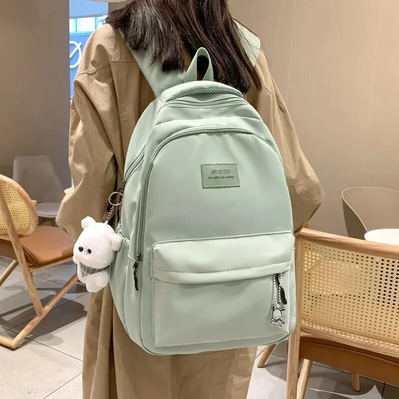 Waterproof Teenage Bookbag Nylon Rucksack Fashion Girl Backpack Women Shoulder Bag High School Schoolbag Black_voghion.com