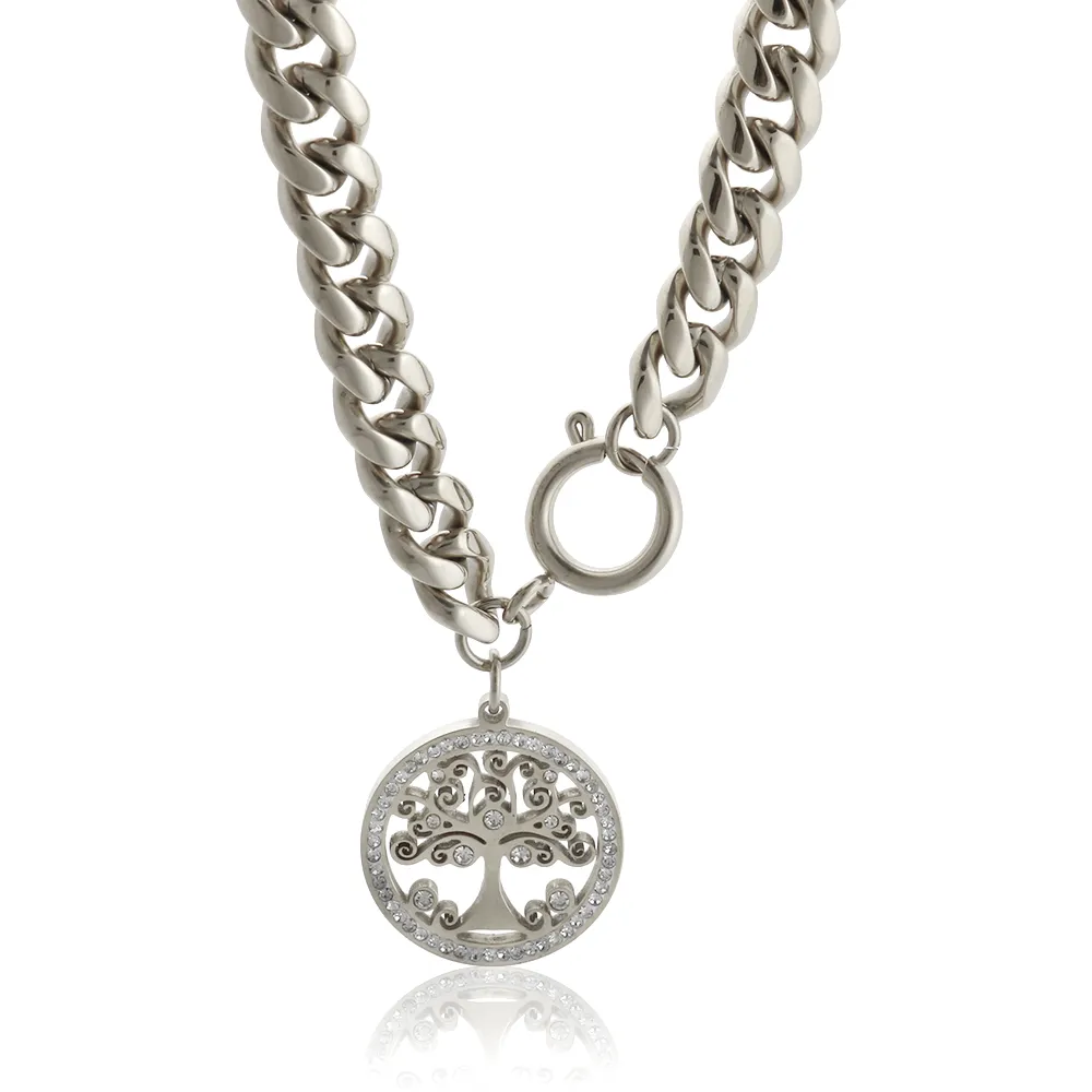 Baum Des Lebens Statement Kette Gold Edelstahl Chunky Halskette_voghion.com