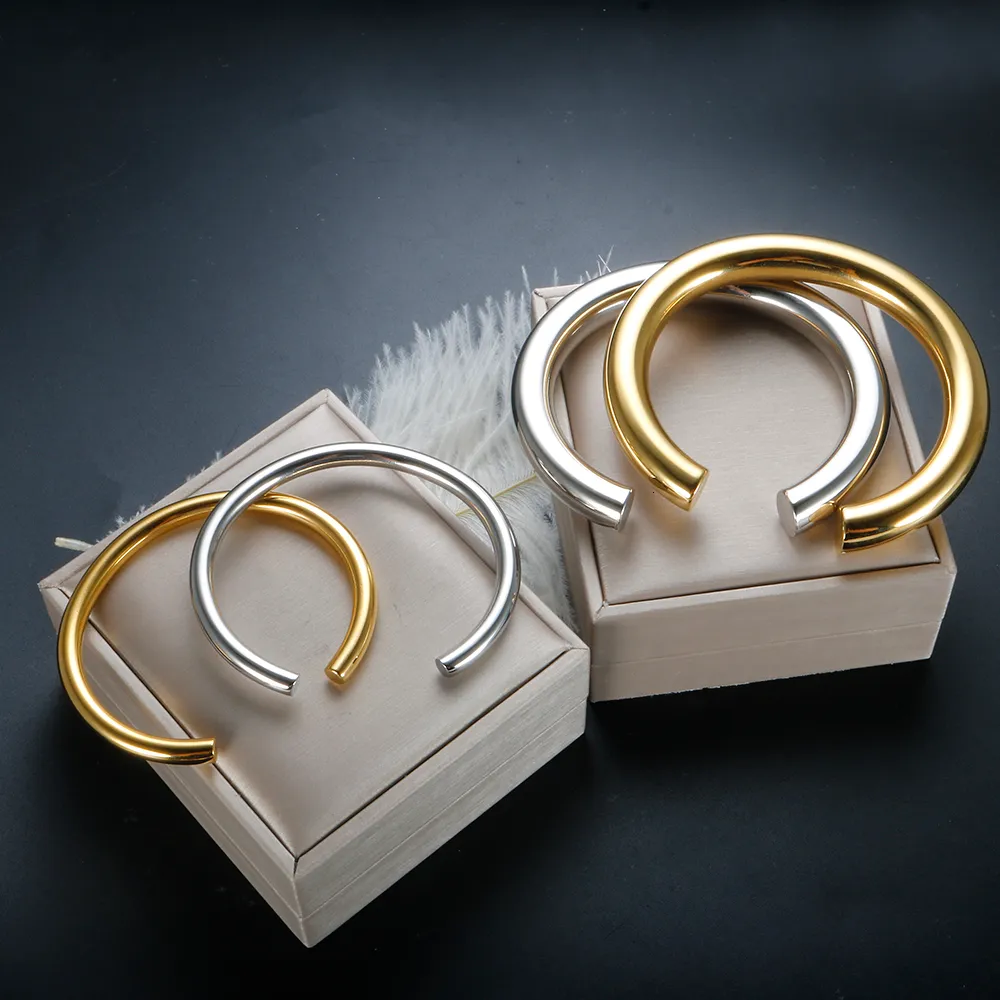 Braccialetto a tubo spesso per donna Bracciale a polsino in acciaio inossidabile Hiphop Cavo placcato oro Moda all'ingrosso Gioielli Pulseras_voghion.com