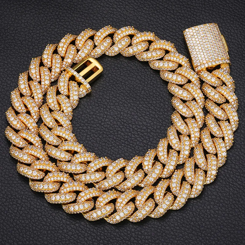 Collana di gioielli in zircone 5A ghiacciata, bracciale da uomo, catena a maglie cubane in rame, larghezza 18 mm_voghion.com