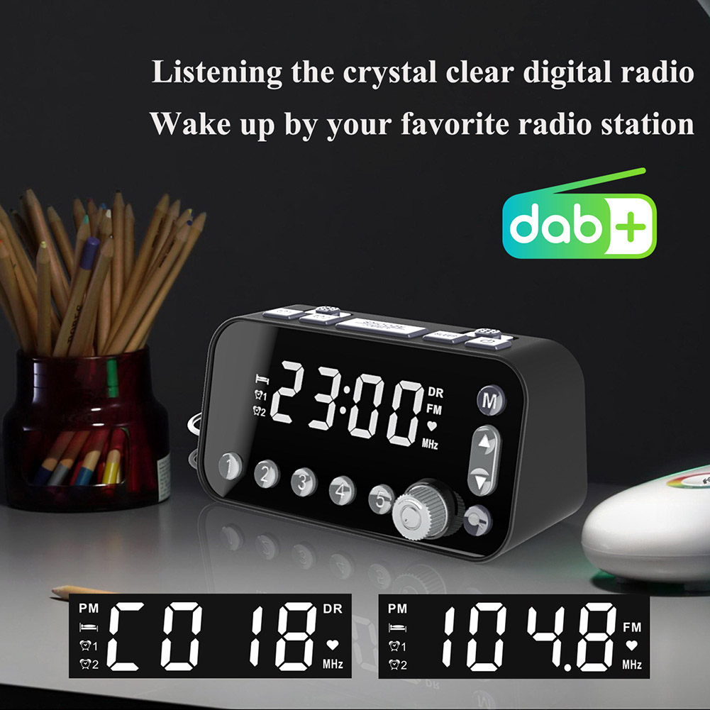 FM Radio LED Digital Wecker Snooze Hellegkeet Verstellbar Dësch Auer Bett Auer Duebel USB Opluedbar Auer_voghion.com