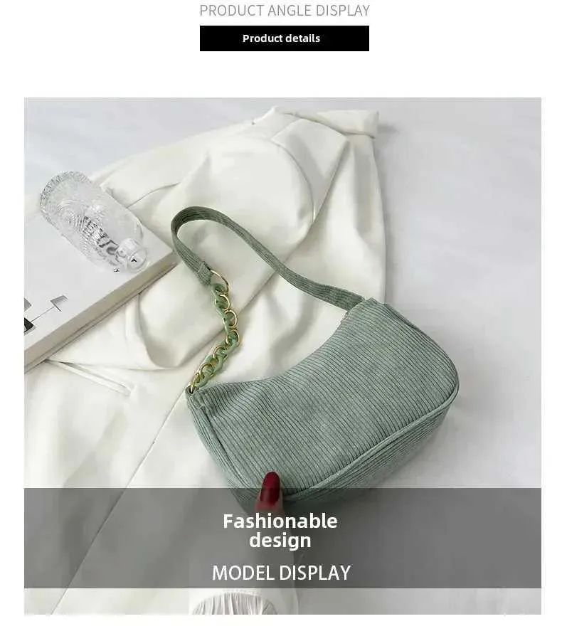 1 Stück Fi Retro Cord Unterarm lässige Umhängetasche einfarbig Reißverschluss Damen Handtasche Cluh Y241025_voghion.com