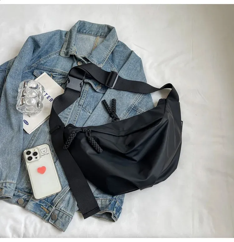 Borsa a tracolla in nylon alla moda, stile punk, tinta unita, grande capacità, multistrato, versatile, con arricciatura_voghion.com