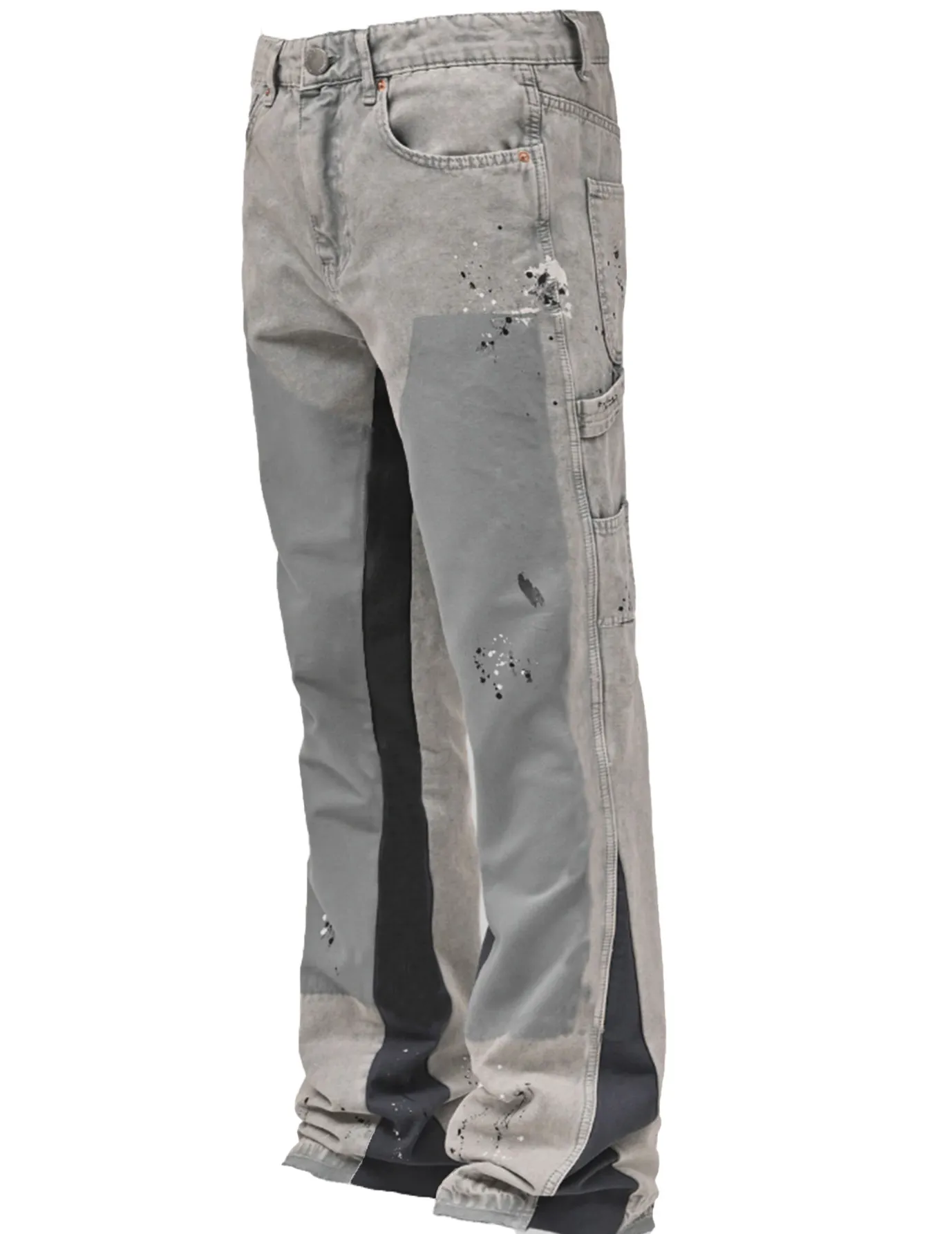 Men's Hand-Painted Flared Jeans - Black With Contrast Color Block Design, Retro Bootcut Trousers, Street Style Denim_voghion.com