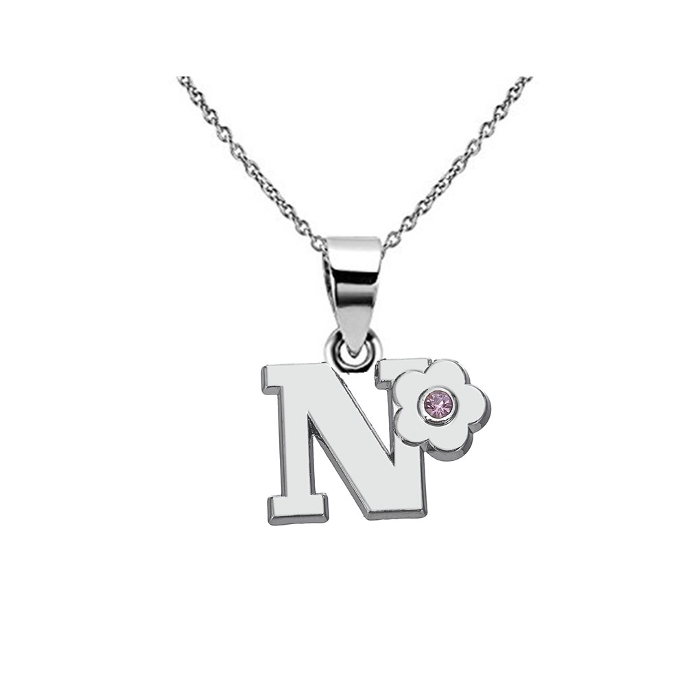 My Shape Initials Flower Letters Name Necklace for Girls Children Alloy Crystal Flower A-Z Alphabet Pendant Chain Children Jewelry_voghion.com