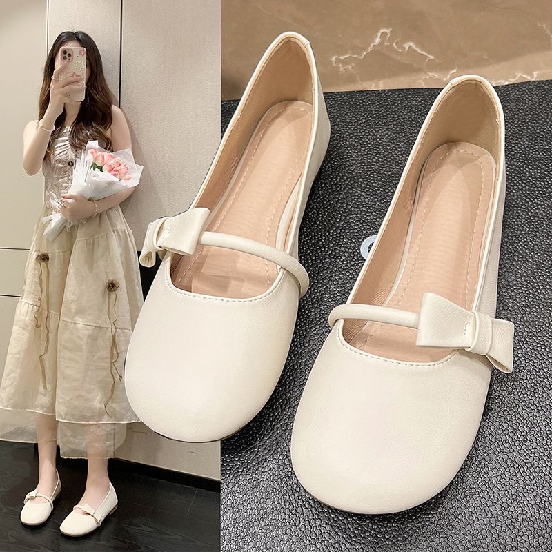 Gentle flat bean women's spring and autumn summer 2024 new shallow mouth soft sole not tired foot single shoes_voghion.com