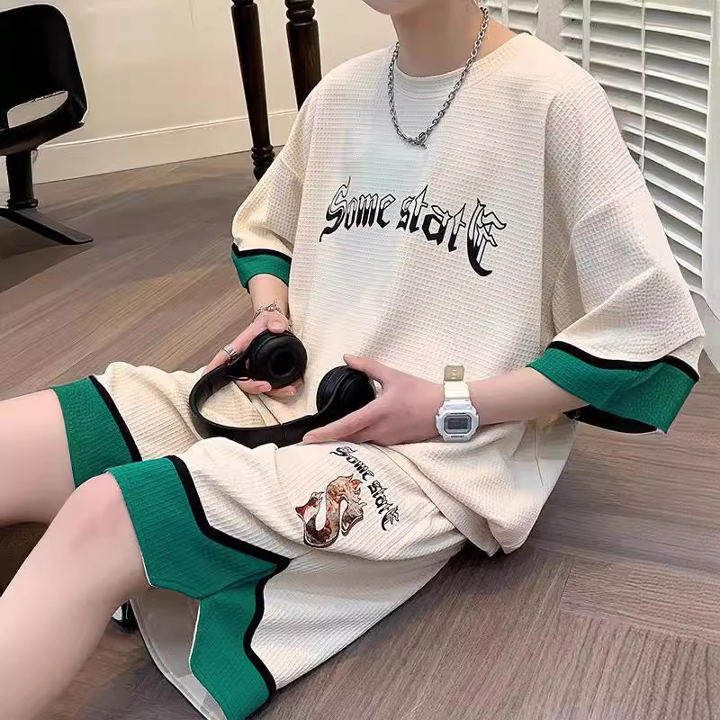 men's summer trendy brand five-point sleeve T-shirt shorts plus size casual two-piece suit_voghion.com