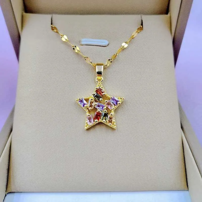 Colorful Star Pendant Necklace Elegant Versatile Clavicle Chain_voghion.com