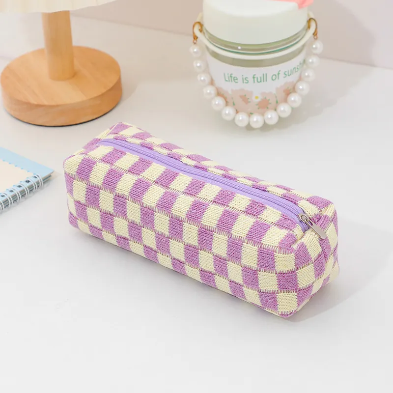 Karierte Tasche, Reise-Kulturtasche, süße Bürstentasche, Kosmetiktasche für Damen mit Reißverschluss, Make-up-Tasche für die Handtasche_voghion.com