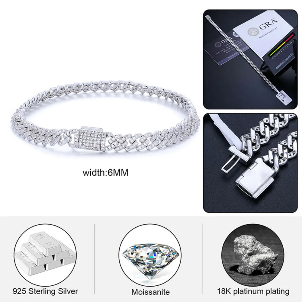 Collana con bracciale Hip Hop in argento Sterling massiccio con diamanti sintetici creati con diamanti cubani per uomo e donna_voghion.com