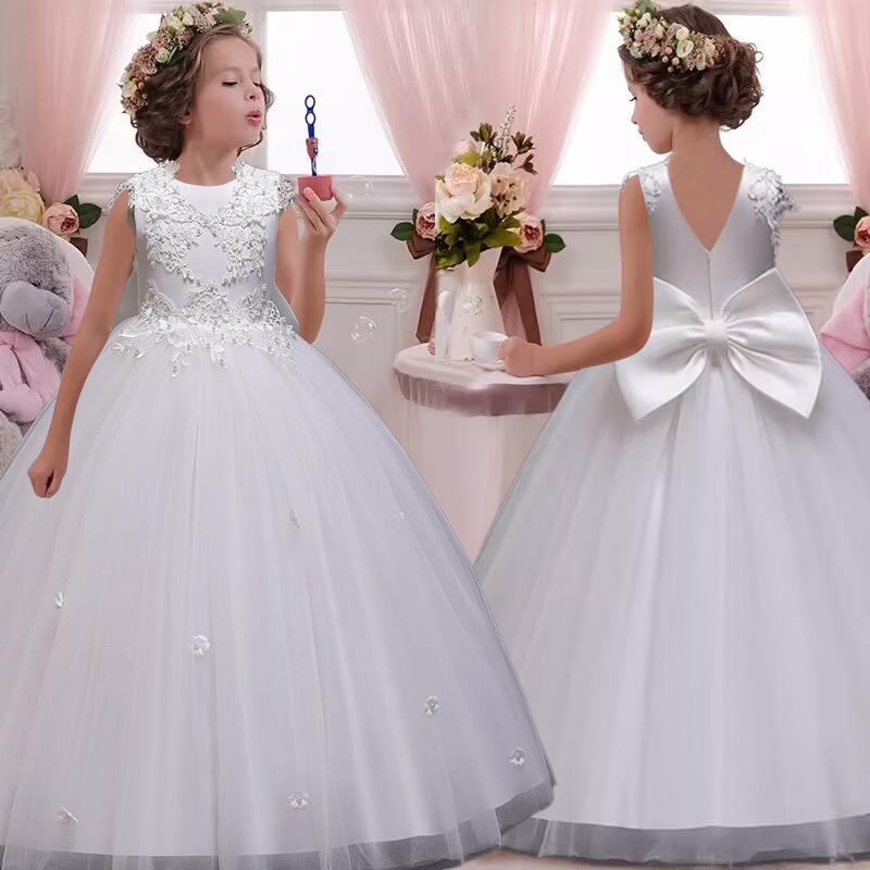 Petite robe Tutu à fleurs pour fille, fête d'anniversaire, communion, perlée, nouvel an, noël, princesse, manches volantes, 2024_voghion.com