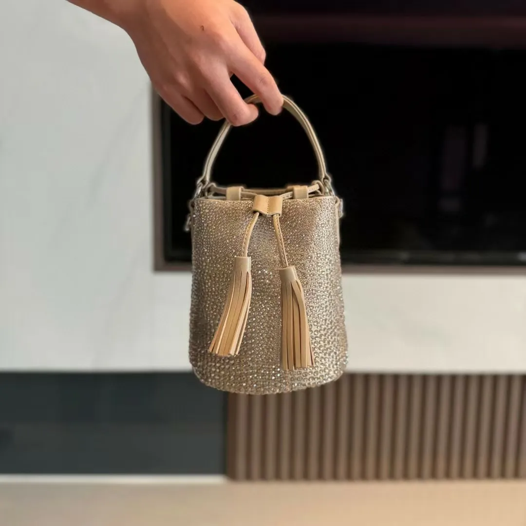 10a Quality Designer Rhinestone Bucket Shiny Calfskin Leather Top Handle Gold Hardware Drawstring Closure Shoulder Bags_voghion.com