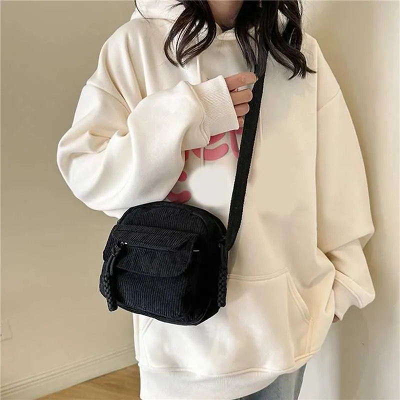 Crossbody Shoulder Bag Corduroy Small Square Casual Commuting_voghion.com