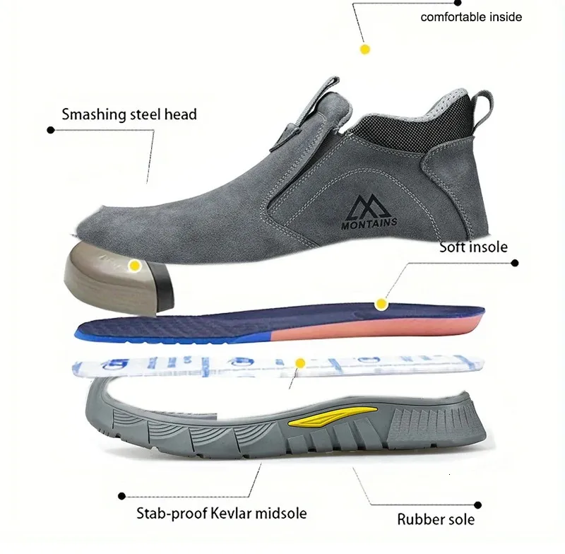 Chaussures de sécurité pour hommes avec perforations et semelles en acier renforcées, légères et antidérapantes, bottes pour hommes 250402_voghion.com