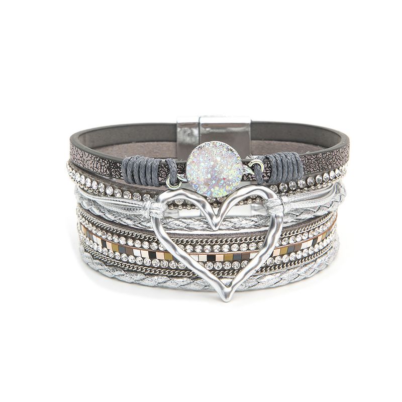 Bohemian Multi-layer Leather Handwoven Gold Big Love Ladies Bracelet_voghion.com