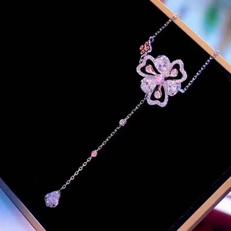 Collier à fleurs en chaîne pour femme, bijoux fins, chaîne romantique en argent sterling avec zircon cubique_voghion.com