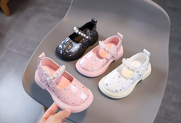 Jenter Vår Småbarn Barn Mote Prinsesse Festsko Barn Uformelt Lakkert Skinn Perler Stjernesko Myke Såler Størrelser_voghion.com