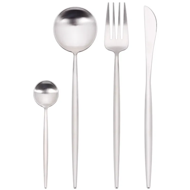 Conjunto de talheres de aço inoxidável de alta qualidade estilo ocidental, faca de bife de sobremesa, garfo e colher, quatro conjuntos_voghion.com