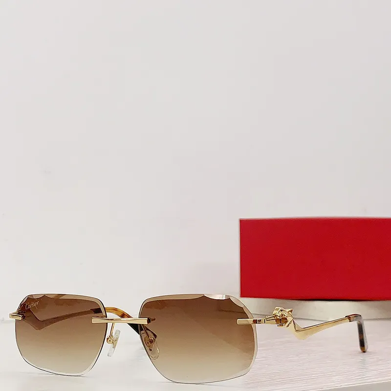 sunglasses men designer CT01200 Leopard Head Composite Metal Rimless Optical Frame Classic Rectangle Square gold_voghion.com