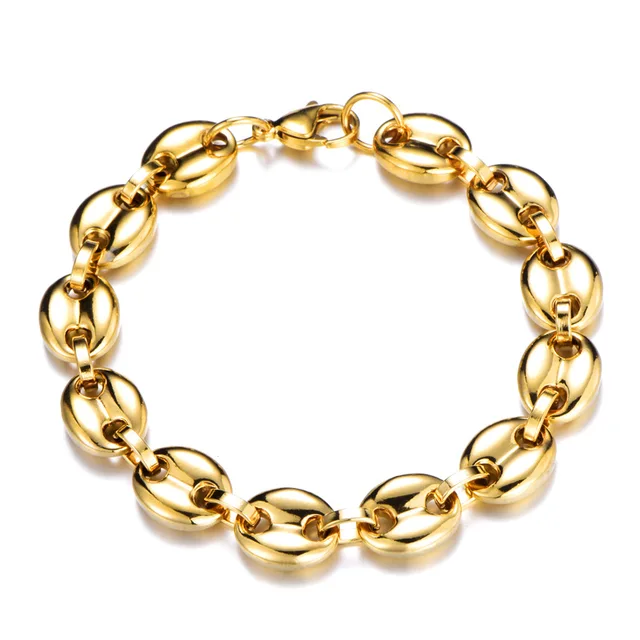 Moderiktigt 8MM 10MM 13MM Kaffebönberlock Herrarmband Rostfritt Stål Kedja Armband Smycken M03_voghion.com