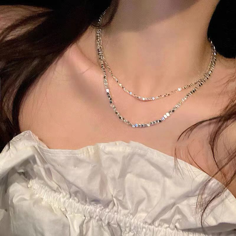 Bracciale con perline di miglio, design a cubo, estivo, leggero, con senso di nicchia, catena per clavicola, collana con cerchio semplice e scintillante._voghion.com