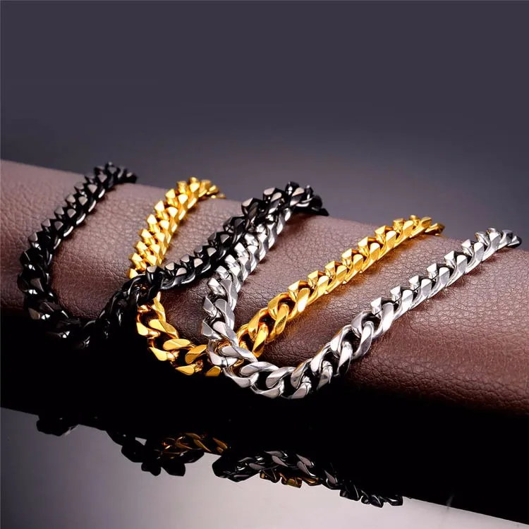 Brățară placată cu aur autentic, lanț cubanez de 5 mm, frânghie de 3 mm, unică, subțire, cu microfigaro, lanț de grâu, din oțel inoxidabil, streetwear_voghion.com