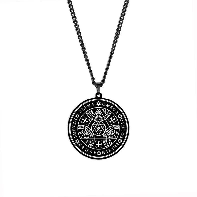 Temu Eno Angel Magic Talisman Alpha Four Character Božské jméno Trojúhelník Hvězda Nerezová ocel Přívěsek Náhrdelník_voghion.com