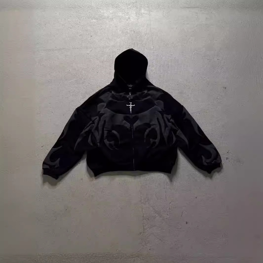 Men's Clothing spring new style foam printing street dark Harajuku unisex loose zipper sweatshirt