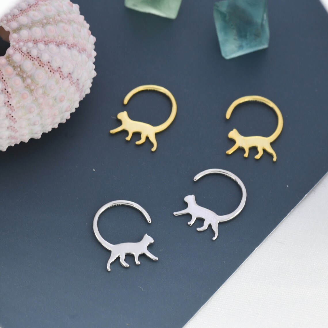 Mini cat hoop earrings in silver or gold_voghion.com