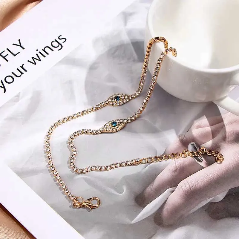 Enkelbandjes Flatfoosie Fashion Evil Eye Crystal Ketting Dames Goud Sier Water Diamant Tennis Enkelband Blotevoetenketting_voghion.com