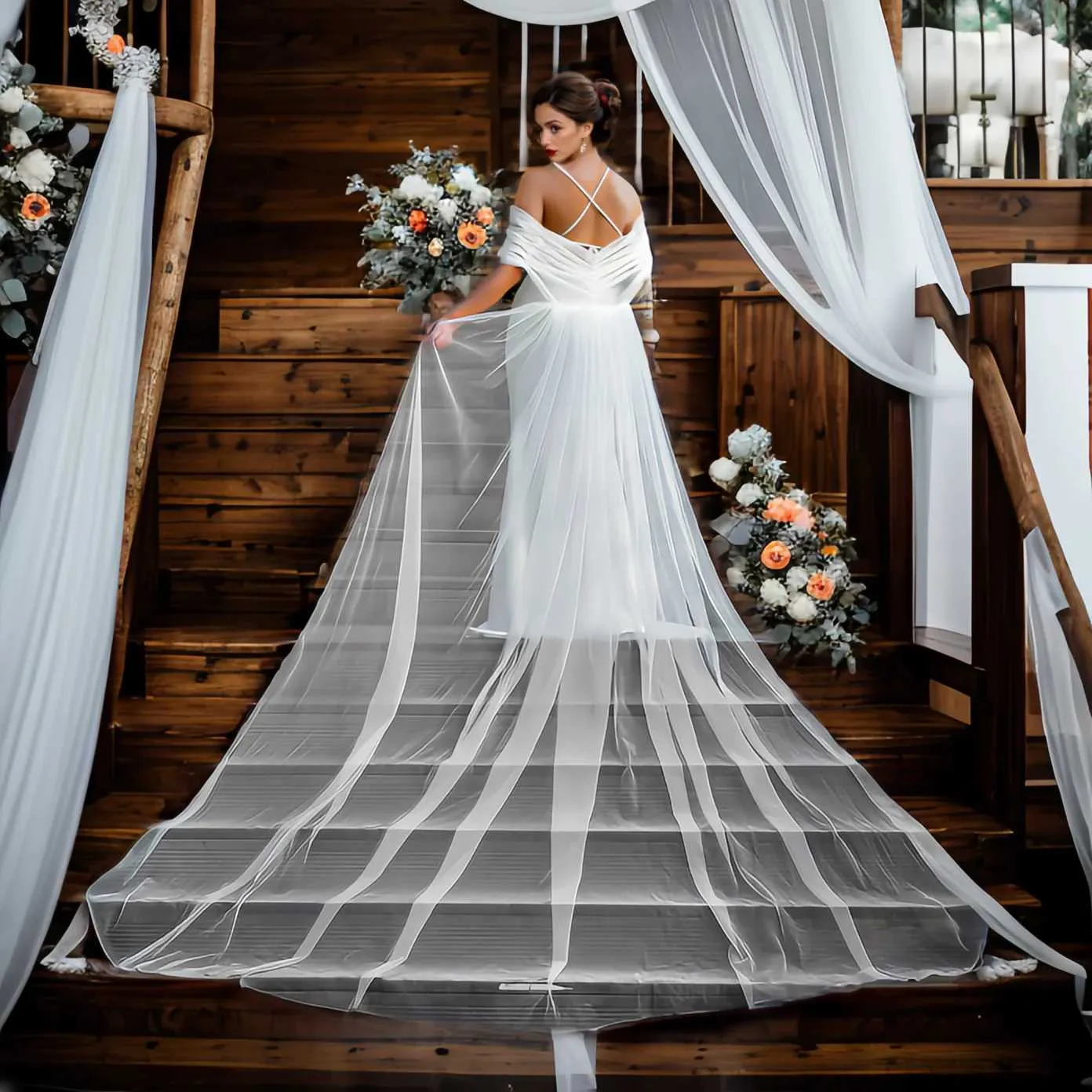 Hair Jewelry Womens MZB40 Long Bridal Cape Veil for Dresses Wedding Jackets / Wrap Bride Accessories Plus Size_ipsvogv.com