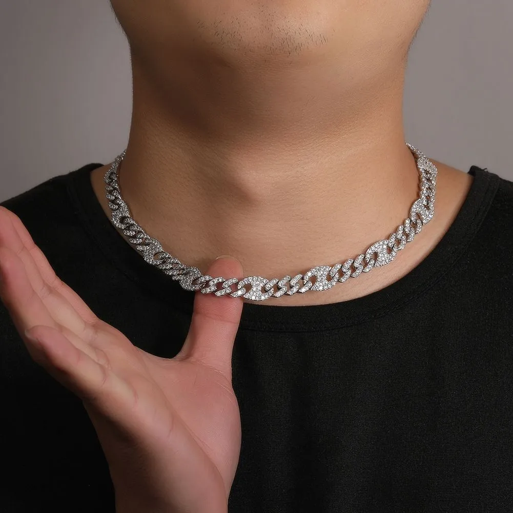 11 mm hiphopa cūkas deguna kubiešu saites kaklarota, aproce, īsta zelta pārklājuma T cirkonija džempera ķēdes rotaslietu komplekts_voghion.com