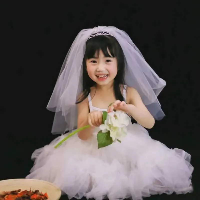 Hair Jewelry Short Small Head Veil Bow Fluffy Yarn Bride Wedding hair accessories_voghion.com