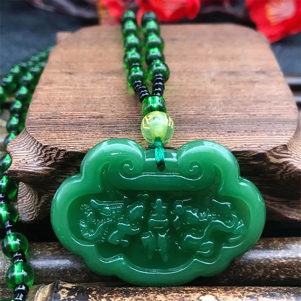 Pendant Necklaces Natural Fashion Green Jade Carved Kylin PiXiu Dragon Chinese Amulet Stone Necklace Woman Man's Party_voghion.com