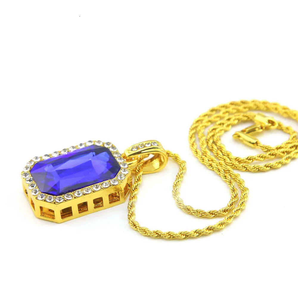 Hip Hop Diamond Square 4.5 * 2.5 Red Alloy Pendant Hiphop Men's Necklace_voghion.com