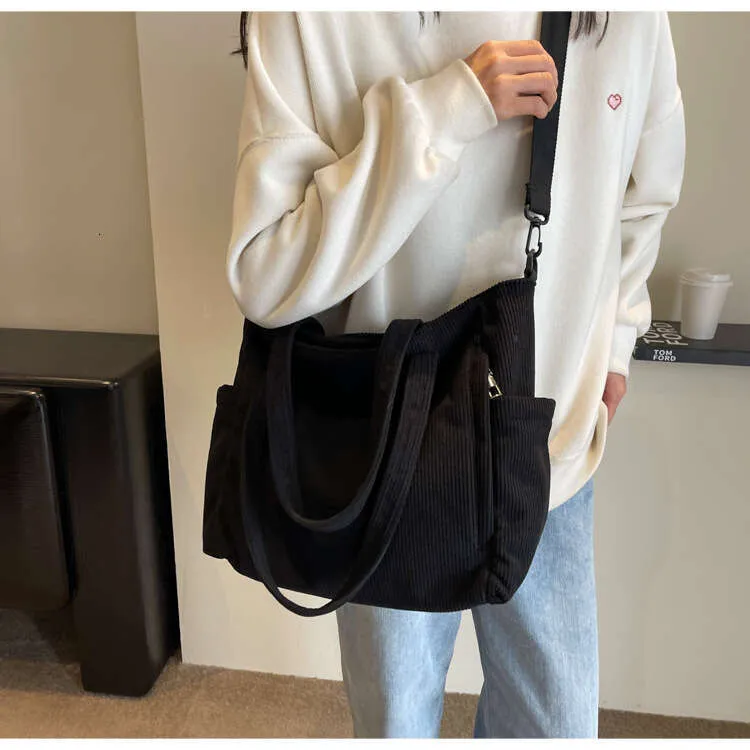 New Corduroy Material Tote Large Capacity Shoulder Handheld Crossbody Bag_voghion.com