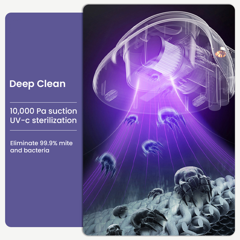 Ultraviolet Mite Removal Instrument 10000PA Vacuum Cleaner Cordless Handheld Vacuum For Mattress Sofa Detachable Filter_voghion.com