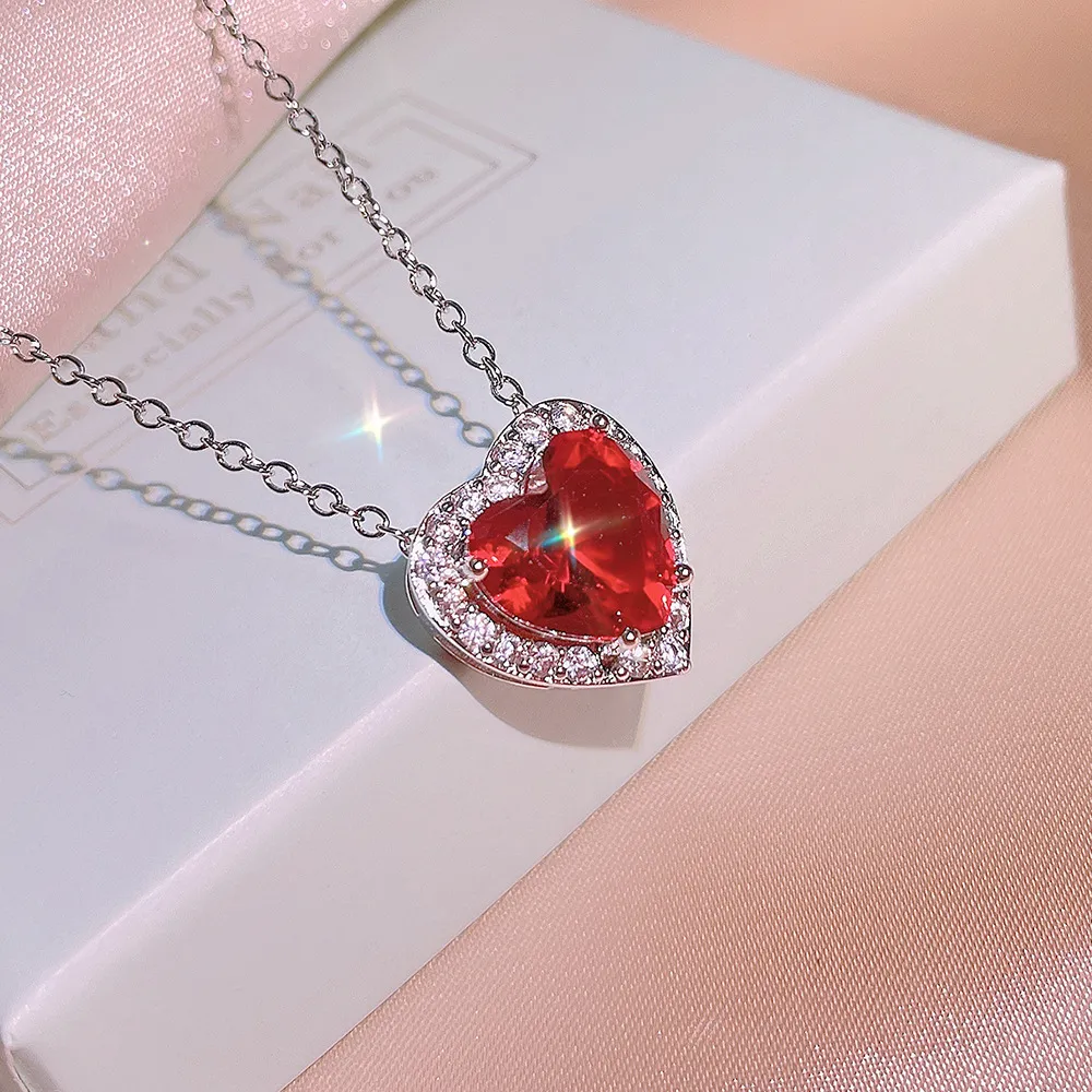 Set di gioielli con anelli, orecchini e collane di design con cuore di melograno naturale per donne, Giappone e Corea, fatti a mano, in cristallo rosso_voghion.com