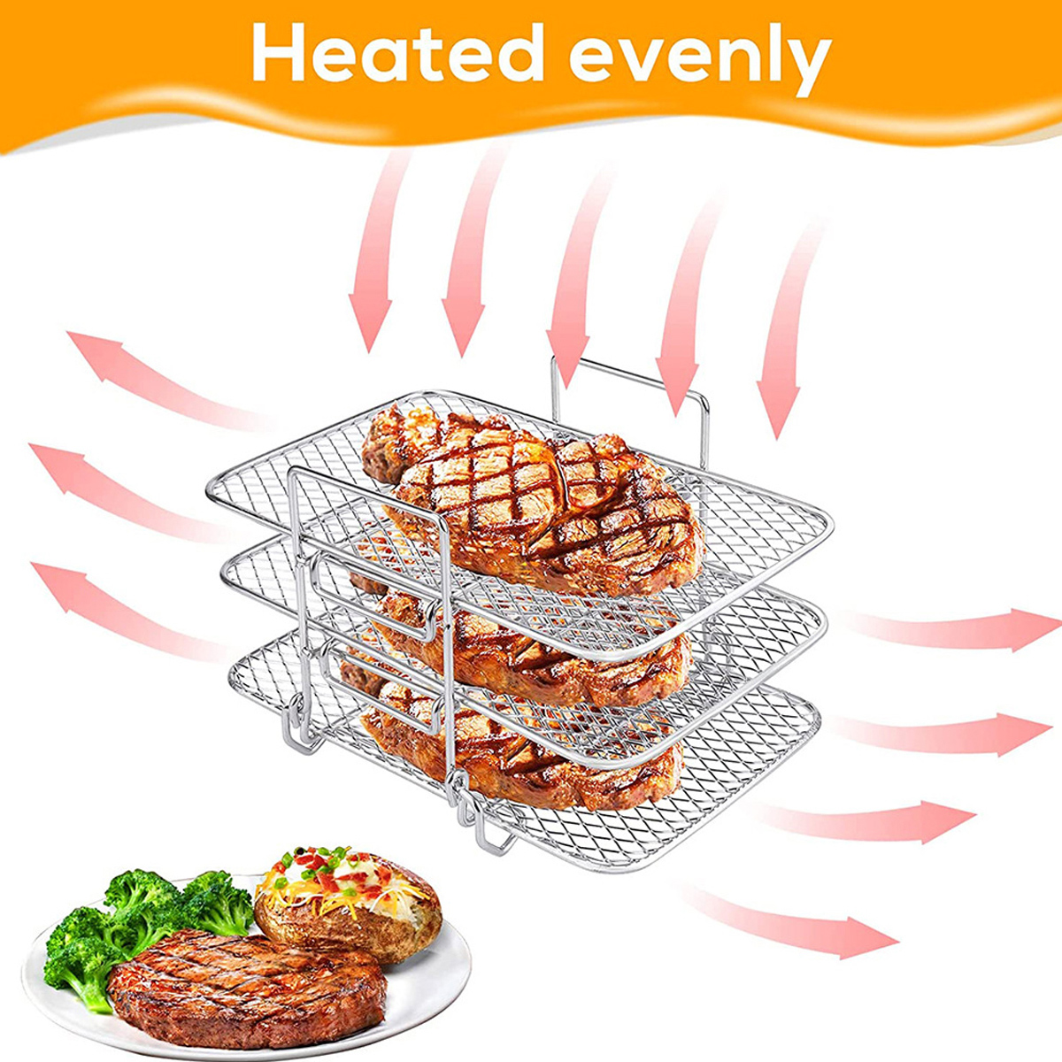 Griglia per friggitrice ad aria Griglia per essiccatore multistrato in acciaio inossidabile Griglia per cottura a vapore Griglia per arrosti Accessori per friggitrice ad aria Gadget da cucina_voghion.com