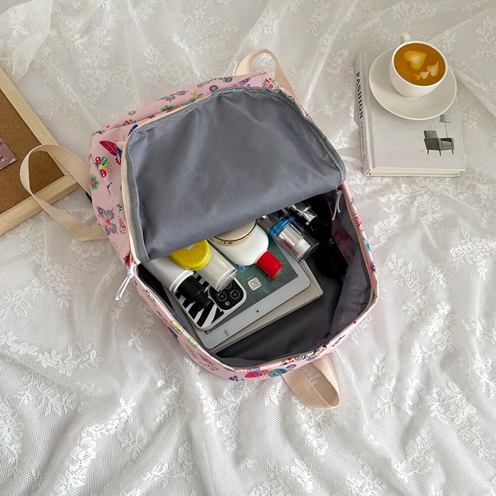 School for Girls Teens Women Laptop Knapsack Cute Butterfly Floral Backpack Nylon Large Student Book Bags 2023_voghion.com