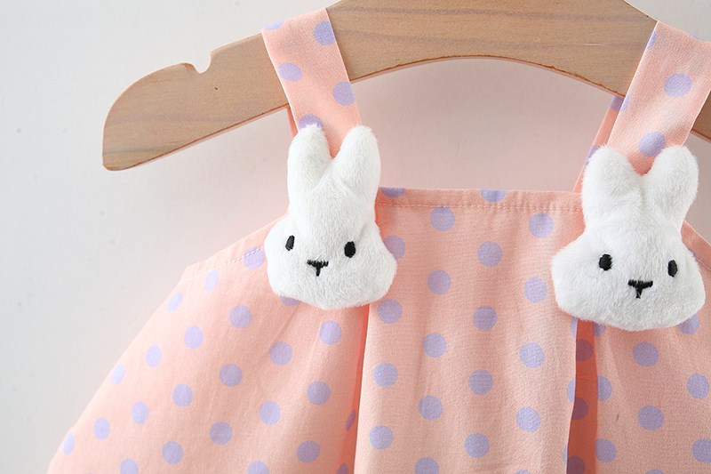 Vestido de verano para niña con estampado de lunares y flores, con tirantes de conejo y cremallera_voghion.com