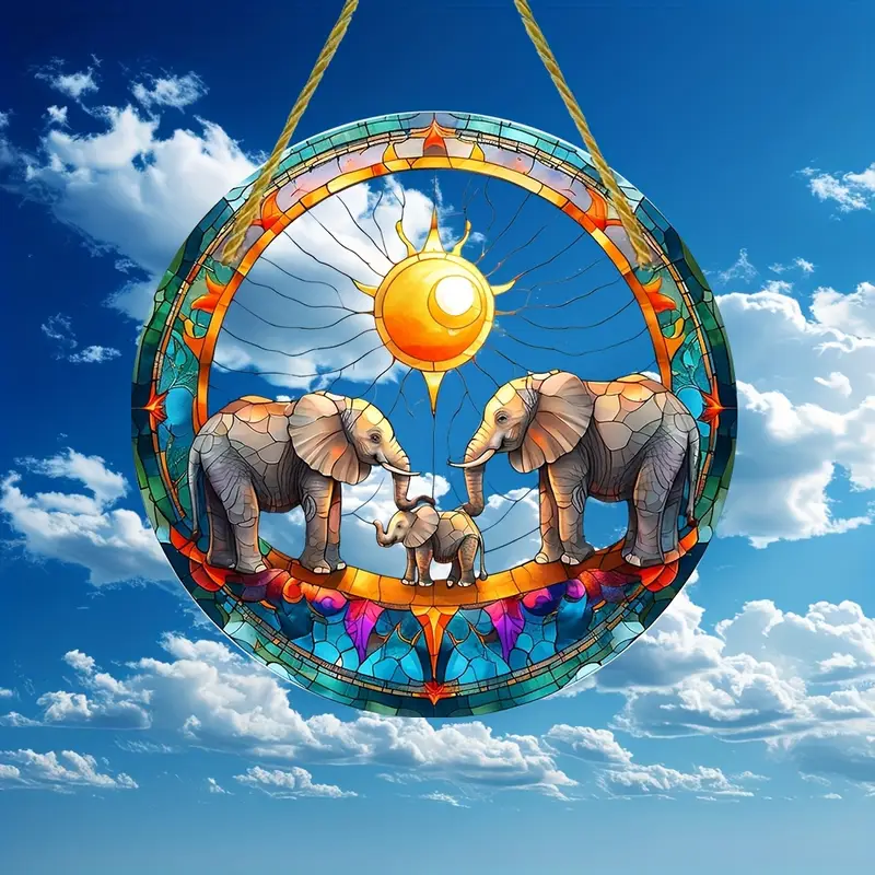 8" Boho Elefanten-Sonnenfänger - Acryl im Buntglas-Stil. Perfekte Dekoration für Zuhause oder das Büro. Kein Strom nötig. Tolles Geburtstagsgeschenk._voghion.com
