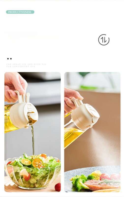 Oil Can Kitchen Household Glass Pouring Dual-use Air Fryer Spray Bottle Automatic Opening And Closing Oil Pot_voghion.com